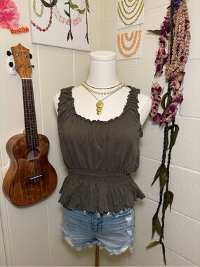 Olive Green Ruffled Peplum Top